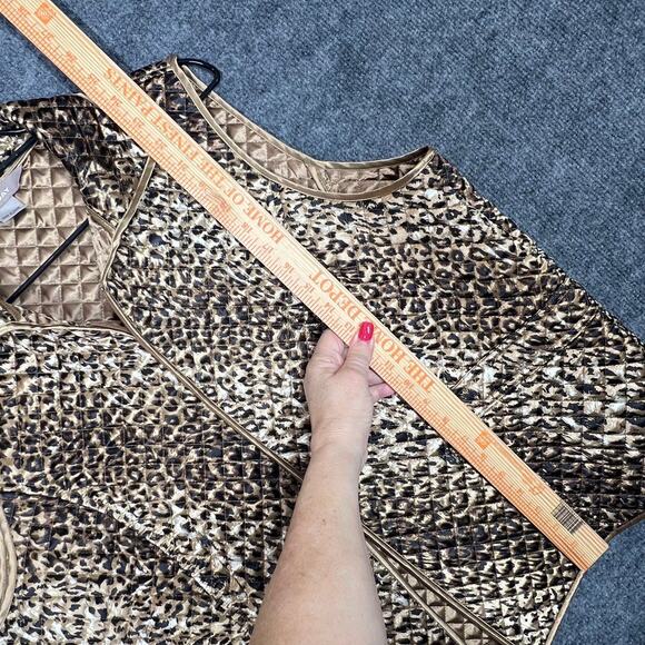 Tanjay Quilted Vest Womens Sz 16 Gold Black Leopard Print Zip Up Y2K Safari Wild - Picture 7 of 8